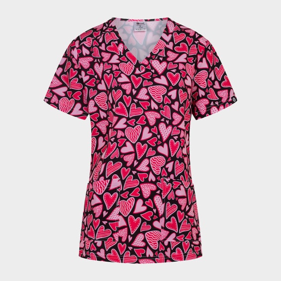 Медицинска туника Bwell ISABELLA принт Pink Hearts