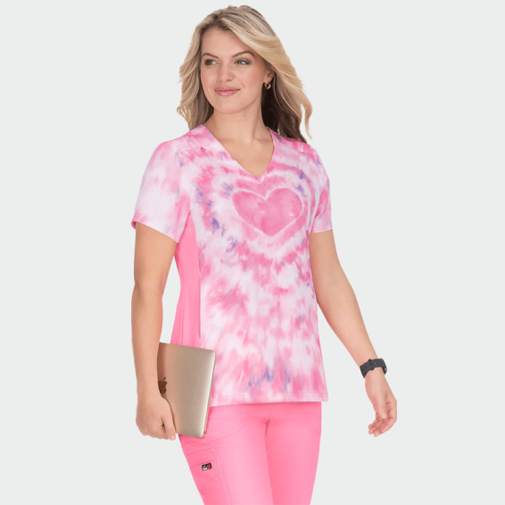 Медицинска туника KOI Design LITE 370PLM - TDHP принт Tie Dye Hearts